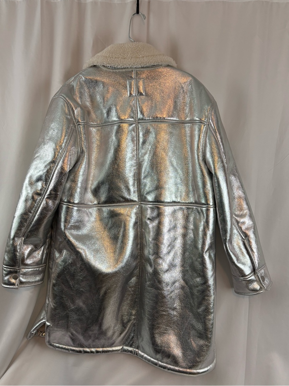 EUC Anthropologie Avec Les Filles szL Metallic Silver Sherpa lined long Coat… - Picture 4 of 9